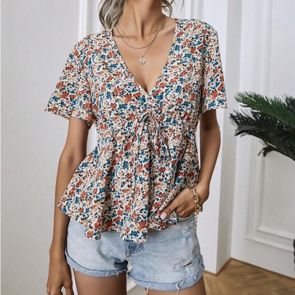 SHEIN floral smocked blouse